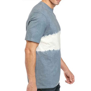 T-shirt à manches courtes tie-dye pour homme, col rond, coupe classique, 100% coton tricoté, décontracté, respirant, motif bleu et blanc, 300 GSM - Product Image 1
