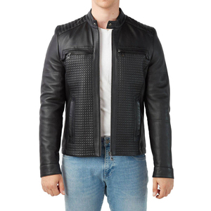Veste en cuir véritable pour homme, style motard, col montant, logo frontal, respirante, meilleurs prix, vestes pour homme - Product Image 2