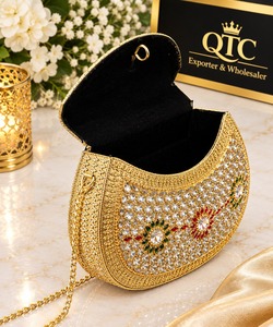 Handcrafted Metallic Kundan <b>Crossbody</b> Clutch <b>Bag</b> with Mosaic Rhinestone Velvet Lining <b>Mini</b> Size for Bridal Party Women - Product Image 2