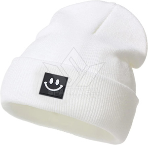 Bonnet tricoté unisexe avec patch souriant, couleur unie, bonnet d'hiver chaud, style décontracté, taille adulte 56-58CM - Product Image 3