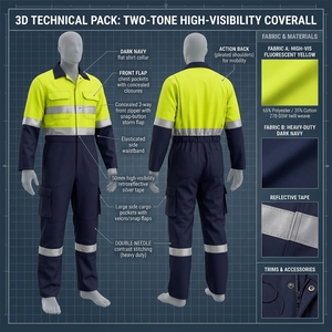 Overol de Trabajo de Alta Visibilidad para Hombre, Amarillo Marino con Franjas Reflectantes, Manga Larga, Uniforme de Seguridad - Product Image 4