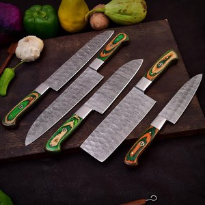 UA Supplies Customized Handmade Damascus Steel Full Tang 5-Piece Kitchen Chef <b>Set</b> Ambidextrous Ergonomic Wooden Handles - Product Image 1