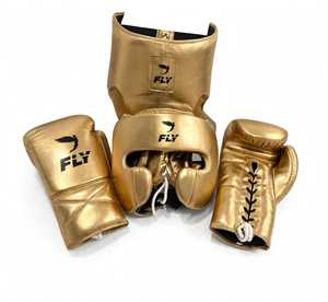 Ensemble de boxe blanc personnalisé avec logo, en cuir véritable, avec fermeture auto-agrippante et lacets antidérapants pour le Muay Thai - Product Image 3