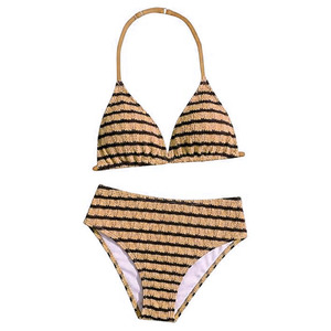 Conjunto de Bikini Halter a Rayas Verdes para Mujer, Traje de Baño de Dos Piezas de Cintura Alta, Tejido Elástico, Ropa de Playa, Personalizado OEM, para Viajes de Verano - Product Image 2