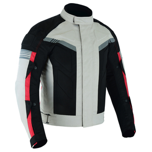 Chaqueta de Motocicleta Unisex de Cuero Negra, Roja y Gris, Transpirable, Resistente al Viento, con Cuello Alto, Cierre de Cremallera, Corte Regular, Tela de Lona - Product Image 3