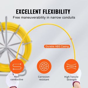 Cavo passacavi in fibra di vetro da 656 piedi e 5/16 pollici con 3 teste di trazione e supporto per bobina in acciaio - Product Image 3