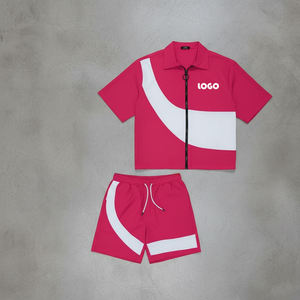Wholesale Custom Logo <b>Zip</b> Up Shirt <b>Shorts</b> Set Men Fashion Casual Summer Outfit Custom Men Two Piece Shirt <b>Shorts</b> Set Colorblock - Product Image 4