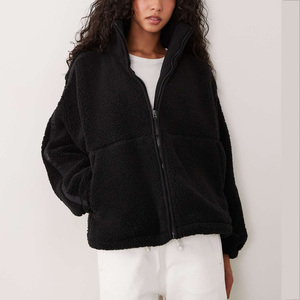 Chaqueta Sherpa Negra Personalizada para Mujer, Chaqueta de Invierno de Forro Polar Suave, Chaqueta Informal Holgada con Cierre, Proveedor de Ropa al por Mayor - Product Image 1