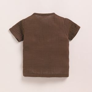 Organic <b>Muslin</b> Short Sleeve Henley T-Shirt for <b>Baby</b> Premium Quality Cocoa Whisper - Product Image 2