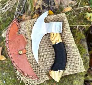 Couteau à pizza Viking en acier à haute teneur en carbone forgé à la main, gravé, de haute qualité, vente en gros, avec étui en cuir - Product Image 1