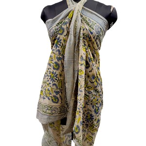 Sarong en coton imprimé floral de luxe pour femme adulte, long foulard multifonctionnel respirant à séchage rapide, accessoires d'été bleu et rouge - Product Image 3