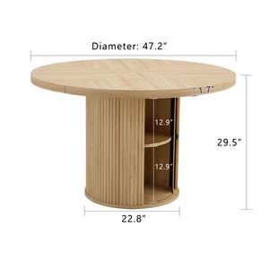 Table à manger ronde en bois de 47,2 pouces avec rangement double couche, grain de bois classique et design en forme de colonne romaine, assemblée - Product Image 4