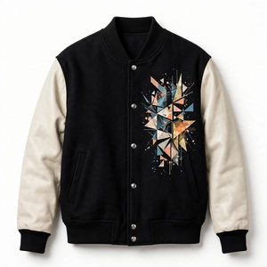 Blouson universitaire vintage marron en laine et cuir brodé pour homme, style streetwear, épais, pour l'hiver - Product Image 1