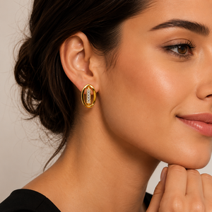18Kt Yellow Gold Diamond Oval Stud <b>Earrings</b> for Women High Polish Minimalist Daily Wear Party Wedding Gift Jewelry - Product Image 1