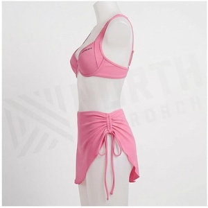 Ensemble tankini rose 2 pièces avec soutien-gorge push-up et jupe asymétrique pour femme - Product Image 3