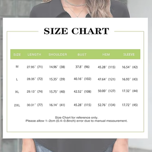 Blusa negra de mujer con cremallera de un cuarto, manga fruncida tres cuartos, cuello camisero, ajuste holgado, top informal - Product Image 6