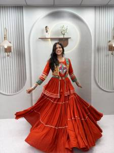 Designer Gamthi And Mirror Lace Work Cotton Lehenga With Blouse And <b>Jacket</b> Ready To Wear Navratri Special Collection - Product Image 1