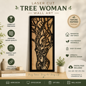 Décoration murale en bois découpée au laser de qualité supérieure, motif femme et arbre |   Décoration murale en bois d'inspiration naturelle, symbole féminin sacré, pour la maison, le bureau et le salon - Product Image 3