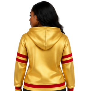 Sudadera con Capucha PDK Dorada para Mujer, con Rayas Rojas Estilo Universitario, Letras en Bloque 1923, Bolsillo Canguro, Sorority - Product Image 2