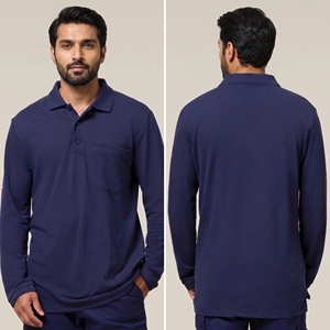 Polo à manches longues bleu marine avec logo personnalisé, respirant, en coton, uniforme de travail pour hommes, poche poitrine, vente en gros Australie - Product Image 4