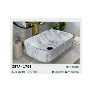 Zeta 1708 Space Saving Compact Ceramic Table Top <b>Basin</b> Countertop Vessel <b>Sink</b> for <b>Small</b> Modern Bathroom Vanity Areas - Product Image 1