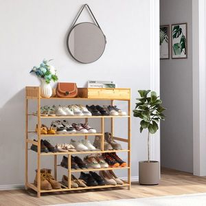 Scarpiera a 6 Ripiani in Legno Massello di Bambù con 2 Cassetti per Uso Domestico - Product Image 5