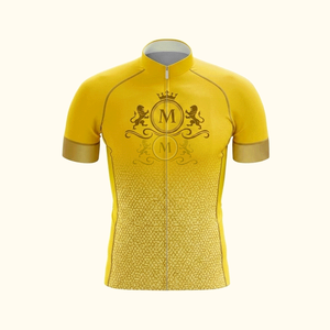 ชุดเสื้อจักรยานผู้ชาย สีเหลืองทอง พิมพ์โลโก้ ระบายอากาศได้ดี ผลิตจากโพลีเอสเตอร์ ชุดสำหรับปั่นจักรยานบนถนน สำหรับผู้ใหญ่ ออกแบบได้ตามต้องการ - Product Image 3