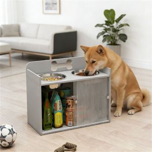 Ciotola rialzata grigia per cani con spazio di archiviazione integrato per alimentatori per animali domestici - Product Image 1