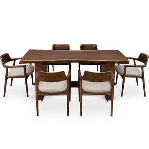 Juego de Comedor Contemporáneo de Madera Suar Premium para Exportación, Sillas con Respaldo Sólido Herosima, Muebles de Comedor con Acabado en Nogal - Product Image 1
