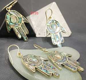 Gold Plated Hamsa Hand Earrings With <b>Shell</b> Inlay Bohemian Style Drop Earrings G720 Unisex Jewelry - Product Image 1