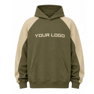 Sudadera con Capucha para Hombre, Color Verde Oliva, Manga Raglán, con Logotipo Estampado en la Parte Delantera, Estilo Casual, Felpa Francesa de Algodón, Corte Regular, para Otoño - Product Image 2