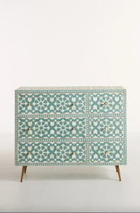 Coffre de rangement de salon de style Mid-Century Modern avec incrustations en os et motifs géométriques, 5 tiroirs, aux prix les plus bas - Product Image 2