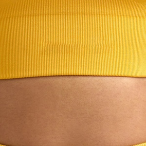 New Latest Design <b>Seamless</b> Ribbed Halter Sports Bra <b>Set</b> For Women Solid Yellow U Neck <b>Top</b> <b>And</b> High Waist <b>Leggings</b> Sporty Bra - Product Image 3