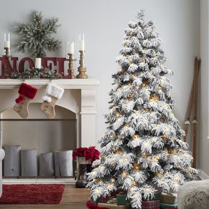 Sapin de Noël floqué pré-éclairé de 2,4 m avec 470 lumières LED blanc chaud, design pin enneigé, branches articulées, support métallique - Product Image 3