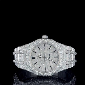 Reloj de Lujo con Cristales de Zafiro y Diamantes de Moissanita, Mecánico Personalizado, Correa de Acero Inoxidable de 20mm, Totalmente Adornado - Product Image 6