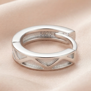 DIVYORO <b>Sterling</b> <b>Silver</b> Rhodium Plated V Pattern <b>Hoop</b> Earrings for Women Classic Style - Product Image 3