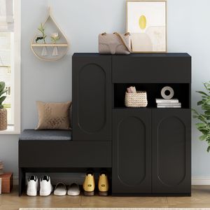On TREND 2-in-1 Modern Shoe Rack with Soft Cushion Elegant Storage Bench and Arched Doors <b>Rebound</b> Devices for Versatile Use - Product Image 2