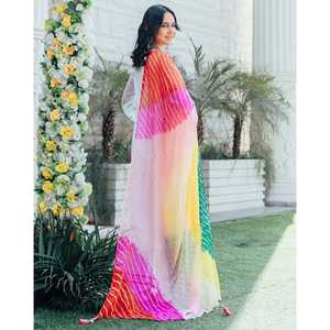 Conjunto de Traje de Chifón para Mujer Chaaya, Blanco, 100% Poliéster, Transpirable, Estampado por Sublimación, Elegante, Estilo Étnico, Kurta, Dupatta, para Fiesta - Product Image 1