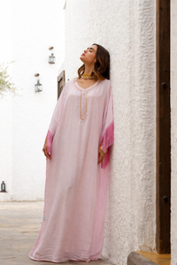 Luxury Silk Zari Work Modest <b>Kaftan</b> | Designer Hand-Embroidered Floral Pattern Evening Gown | Breathable <b>Sequin</b> Work Women's - Product Image 4