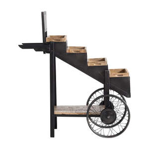 Chariot de service de marché Leeds en métal et bois, comptoir de food truck, chariot de buffet, table de présentation, design industriel antique - Product Image 2