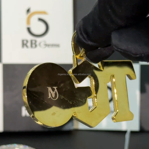 Pendentif personnalisé RB Gems en argent 925, style hip-hop chrétien, plaqué or, serti de moissanite VVS, avec initiale de nom ou logo - Product Image 6