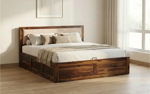 Lit avec pied de lit intégré, taille King Size, cadre de lit en bois luxueux, fabrication artisanale, dessus en bois massif, haut de gamme, sculpté à la main, pour chambre à coucher - Product Image 3