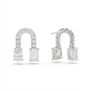 New Arrival 14K Solid Gold Lab Grown Diamond <b>Stud</b> <b>Earrings</b> <b>Emerald</b> Pear Cut DEF Color VS VVS Clarity Toi Et Moi Minimalist Party - Product Image 2