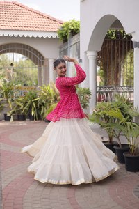 Pink Embroidered <b>Top</b> With Cream Lehenga Choli Traditional <b>Indian</b> Wedding Wear For Women Loose Fit Floor Length - Product Image 3