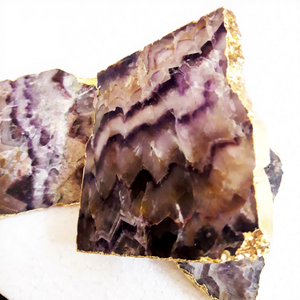 Wholesale Polished Amethyst Natural Quartz Gemstone Plates <b>Coasters</b> Golden Trim Crystal Crafts Tea Coffee Cup Slices - Product Image 1