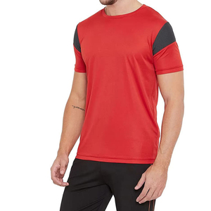T-shirt décontracté sportif pour homme, rouge, manches courtes, séchage rapide, respirant, coupe classique, col rond, tricoté, 100% coton, uni - Product Image 3