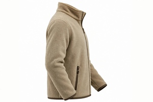 Custom Beige Polar Fleece Jacket Full Zip Stand Up Collar Warm Winter Outerwear Casual Lightweight <b>Thermal</b> Fleece Coat <b>Mens</b> - Product Image 3