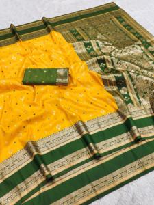 Sari Tradicional Indio de Seda Banarasi con Trabajo de Tejido Zari para Bodas y Eventos Festivos, Atuendo para Mujer - Product Image 4
