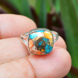 Bague en argent sterling 925 avec pierre précieuse turquoise huître, sertie classique, pour femme, idéale pour un anniversaire - Product Image 3