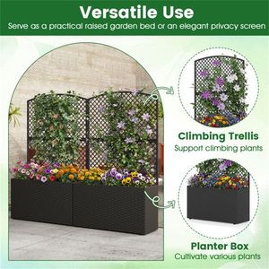 Jardinière extérieure en rotin PE noir de 49 pouces avec pieds réglables, lit de jardin surélevé avec treillis et portails - Product Image 6